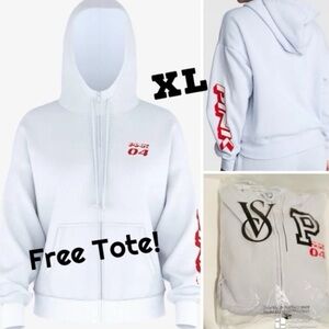 VS PINK NWT Hydrangea Blue Pink Rink Fleece Full Zip Hoodie w/FREE TOTE